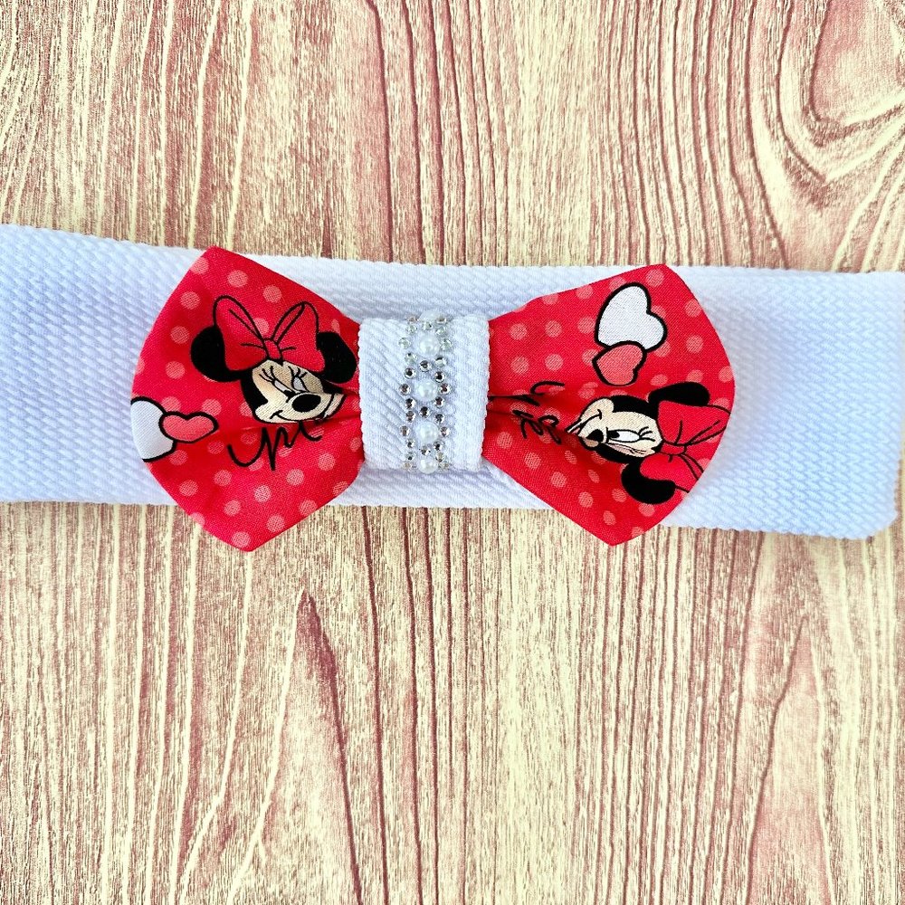 Brand New Handmade Girls White Headband with a Beautiful Matching Minnie Bow